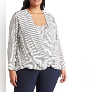 TAHARI 
Stripe Surplice Long sleeve blouse black/ivory  size 2X